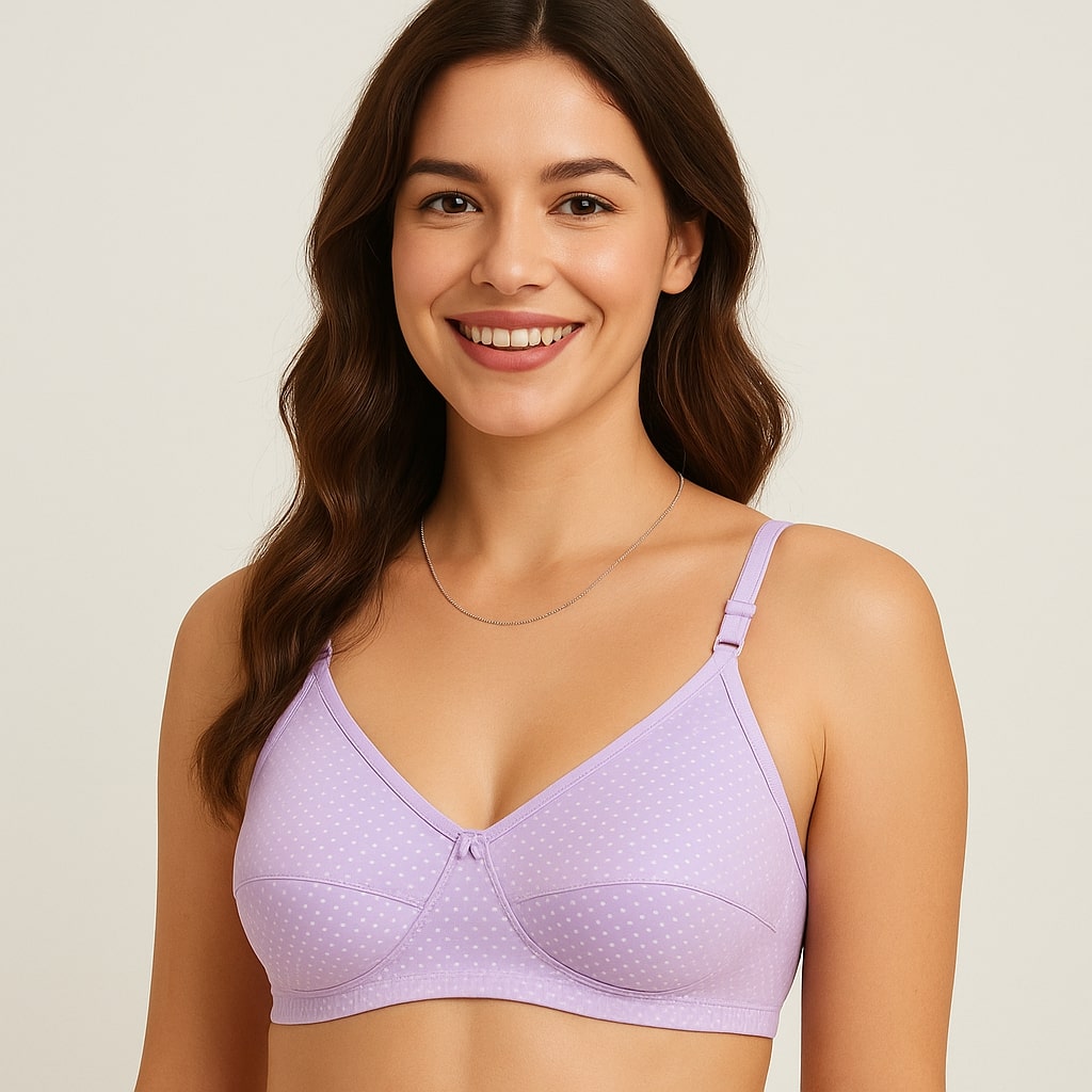Bucketberry Polka Dot Cotton Comfort Everyday Bra – Non-Wired, Full Coverage, Ultra-Breathable