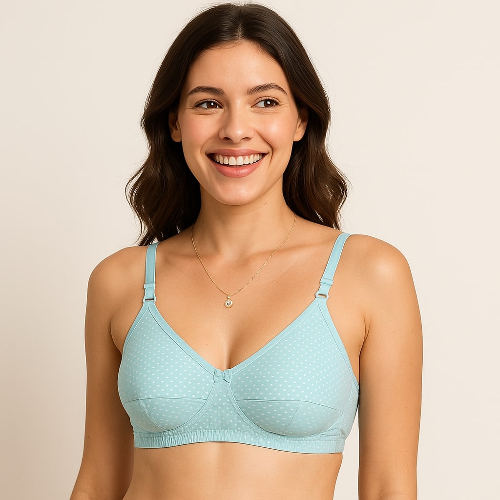 Bucketberry Polka Dot Cotton Comfort Everyday Bra – Non-Wired, Full Coverage, Ultra-Breathable
