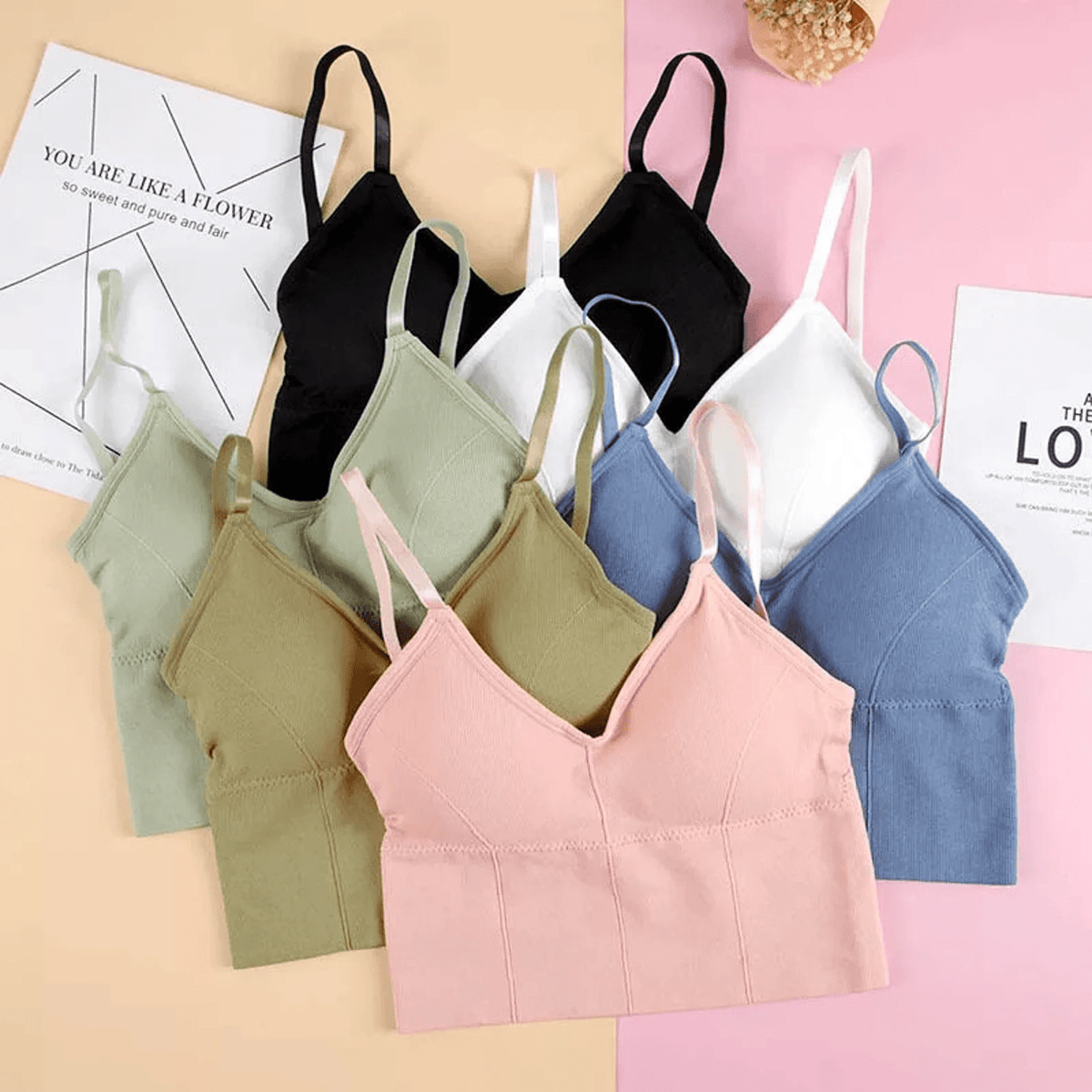 Women U-shaped Back Tank Top Bralette Padded Bra